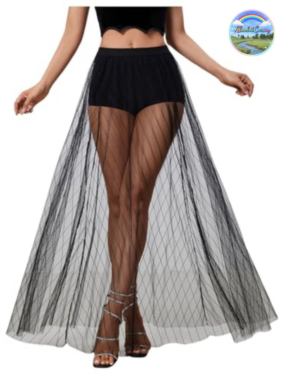 Women's Sheer Mesh Maxi Skirt Y2K A-Line High Waist Party